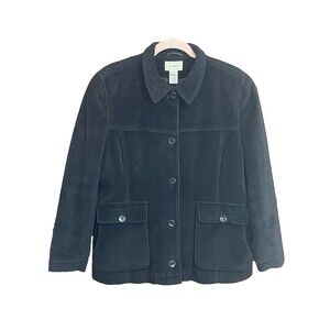 LL Bean Wool Peacoat Coat Womens Petite Medium‎ Jacket Black Button